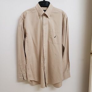Nautica Tan Button Down Long Sleeve Shirt 15 1/2